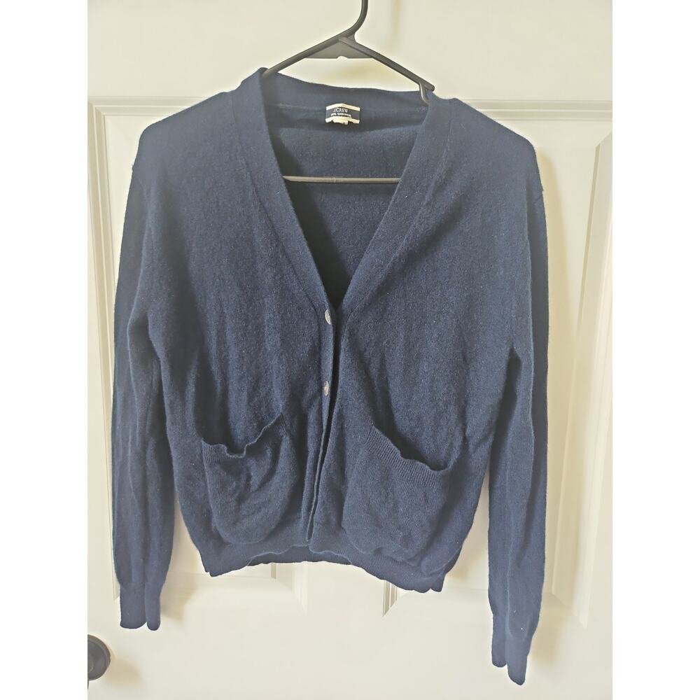 J.Crew Womens Navy Blue 100% Cashmere V-Neck‎ Button Front Cardigan Sweater XXS